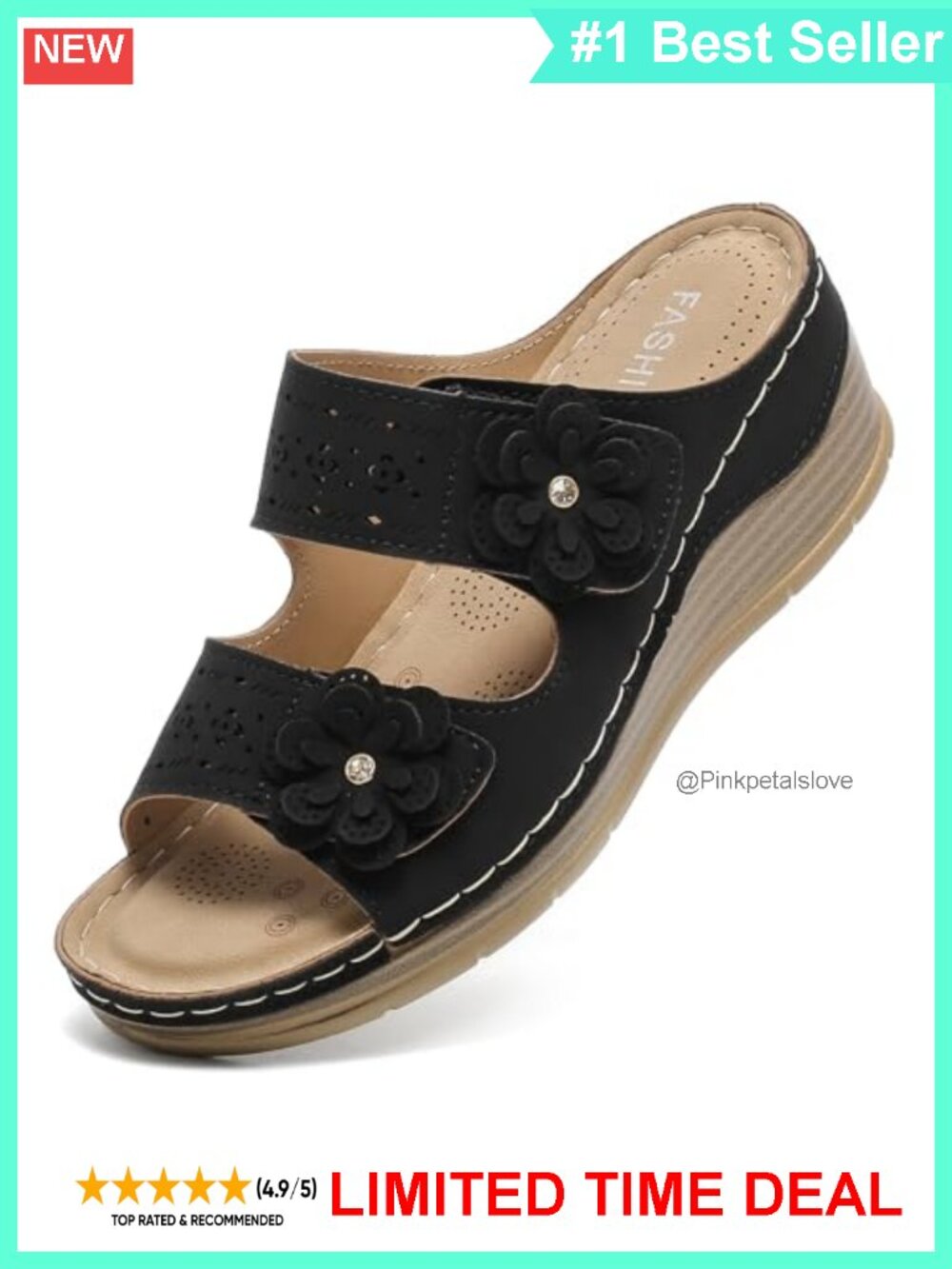 Woman's Low Wedge Slide Sandals with Flower Detail Comfort Summer Shoes